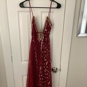 Free People Embroidered Red & Gold Dress